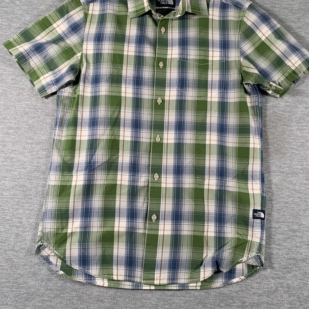 The North Face Shirt Mens Small Green Blue Plaid Short Sleeve Button Casual